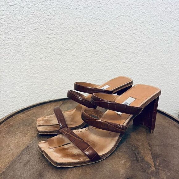 Miista Joanne Croc Embossed Leather Strappy Sandal Women’s 38 US 7.5 - Picture 1 of 10